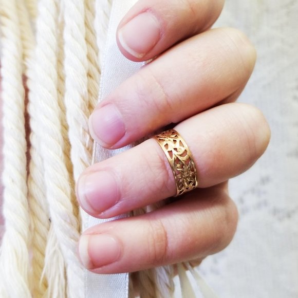 {nwt} Wide 14k Gold Vermeil Wildflower Midi Ring - Picture 2 of 7